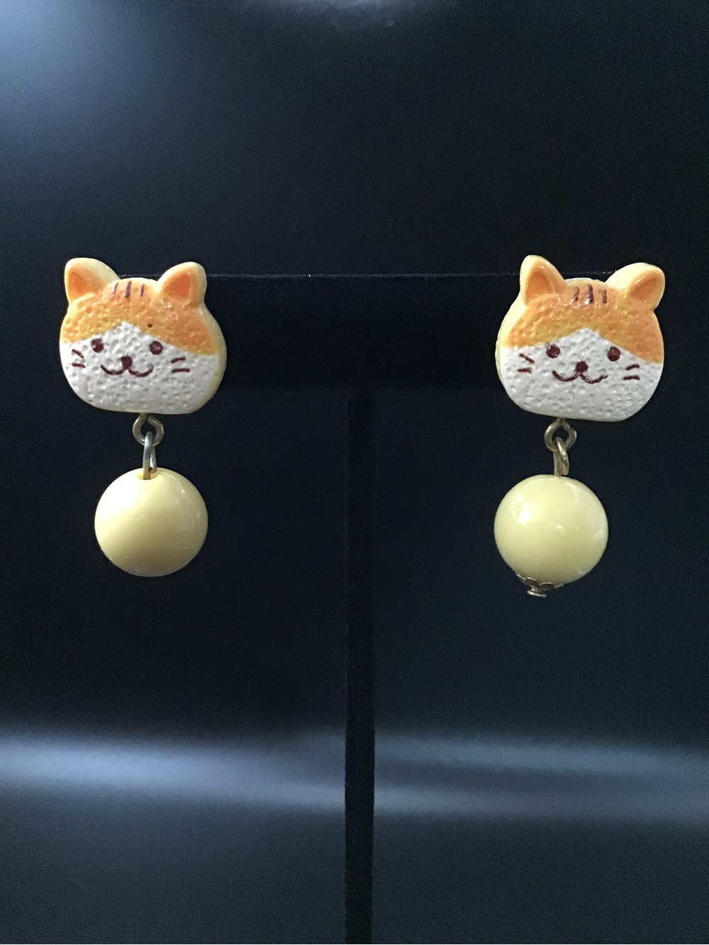 Yellow Cat and Ball Earrings